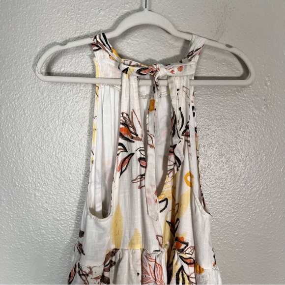 Free People Yellow Leaf Watercolor Cotton Gauze Anita Tiered Maxi Halter Size S - Picture 11 of 15